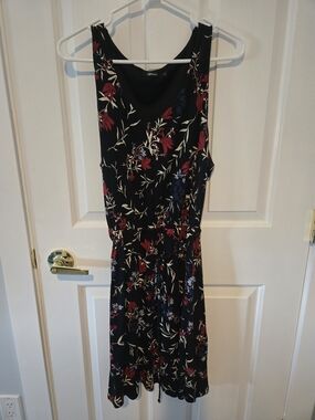 Reitmans Black Floral Dress with Red and Cream Accents